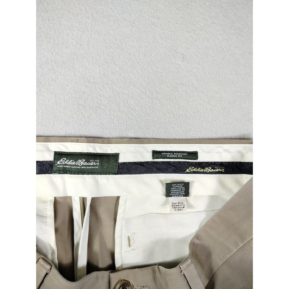 Eddie Bauer Pants Mens 35 Beige Wrinkle Resistant Classic Fit Chino Khakis - Picture 3 of 12